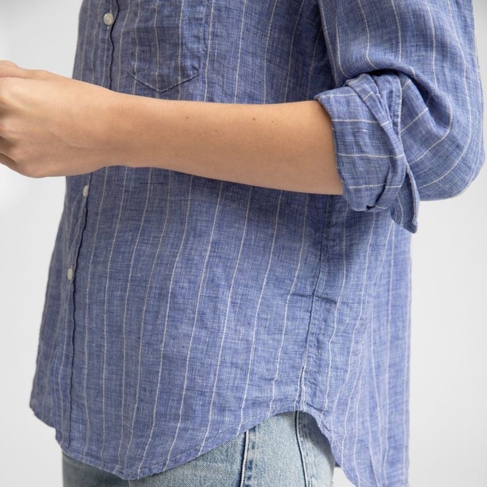 Frank & Eileen linen button down blue/white